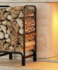 Detachable Round Tube Firewood Rack Log Holder For Indoor And Outdoor Fireplaces, Black Firewood Storage Organizer with logs