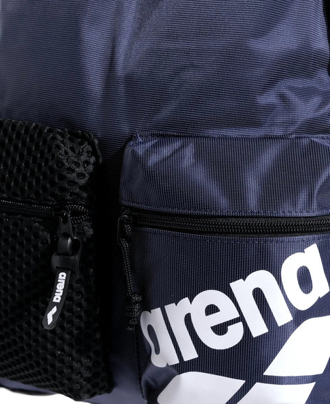 Do It All Swim And Sports Backpack 30L Navy Blue For Men And Women Multisport Daypack with wet and dry pockets detail view