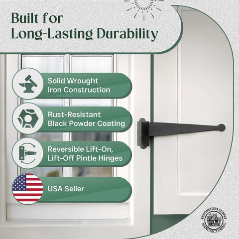 Pack Of 4 Black Offset Strap Lift Off Pintle Hinges Built To Last 11 Inch By Two And Five Eighths Inch Wrought Iron for shutters