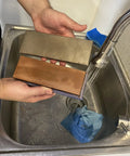 Hands using Diamond Lapping Plate 220 Grit for Flattening Waterstones and Sharpening Blades Ultra Flat to Under 0.0005 Inches Made in USA