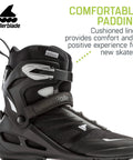 Zetrablade Mens Fitness Inline Skates For Beginners with high cuff and comfortable padded liner in black and silver.