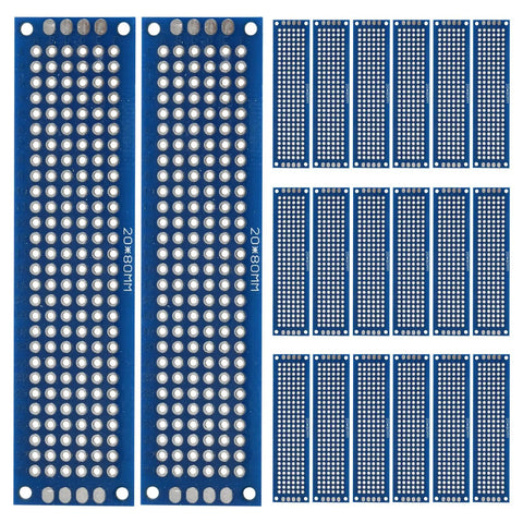 Double Sided FR4 PCB Board 8x2 Cm Blue 1.6 mm Thick 20 Pcs Perfboard Grid 2.54 mm For DIY Soldering Electronic Experiments Starter Kit