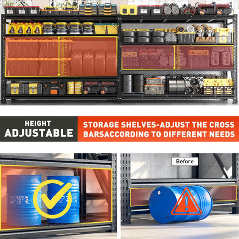 Heavy Duty Garage Shelving Rack With 5000 Lbs Capacity Industrial Steel Storage Shelves For Garage And Shop 60 Inch Wide 72 Inch High 18 Inch Deep Beefy Heavy Duty Steel Shelf System For Tools Bins Gear, adjustable shelves