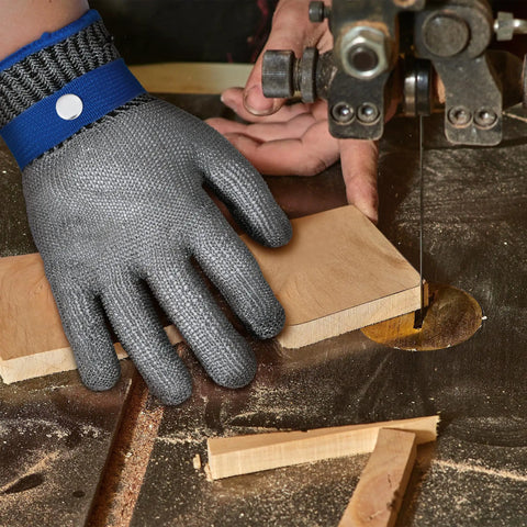 ANSI A9 Cut Resistant Stainless Steel Mesh Glove For Kitchen Use Pro Chef Grade Safety handling wood on a saw
