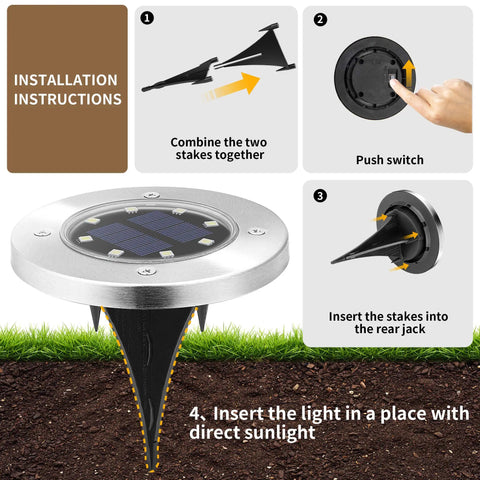 Installation guide for 8 Pack Outdoor Solar Ground Lights Waterproof for Pathways Driveways Patios and Backyards Landscape Lighting