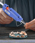 Hands using hot glue gun with Hot Glue Gun Sticks Pack 60 Count Mini 4 Inch Sticks For DIY Projects Clear Dual Temp Non Toxic
