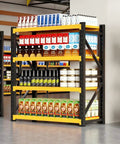 Heavy Duty Metal Garage Shelving Unit, A Dang Solid Shop Storage Rack That Tackles Every Heavy Tool Without Cracking A Sweat, Industrial Load Bearing Organizer, Black Yellow, 47 By 79 By 24 Inches holding assorted products.