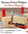 Built Tough Heavy Duty F Clamps Pack A Knockout 630 Pound Grip securing wooden blocks with quick release design.