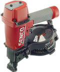 Straight Shooting Pneumatic Coil Siding Nailer 1 3/4 Inch 18 Gauge For Asphalt Shingles And Vinyl Siding Low Air Savings Tool close-up.