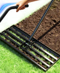 Workhorse Lawn Leveling Rake With A 30 Inch By 10 Inch Stainless Steel Head And 6 Foot Handle leveling grass and soil