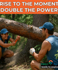 Two people using Beefy 36 Inch Manual Chain Saw With 48 Bidirectional Teeth For Fast Easy Cutting on a fallen tree in a forest.