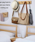 Wall Mounted Coat Rack With Five Hooks, 16 Inch Hole Spacing, Solid Bamboo Peg Rail For Hats Coats Towels Jackets Clothes