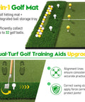 Durable 5x4ft Dual Turf Golf Hitting Mat With Ball Tray For Indoor And Outdoor Practice In Backyard Driving Range Simulator Mat Includes 10 Golf Balls 9 Tees And Carry Strap A Realistic Chipping And Swing Training Aid with alignment lines.