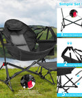 Setup instructions for Hammock Camping Chair With Detachable Footrest And Cup Holder, Foldable Portable Rocking Chair for adults outdoors.