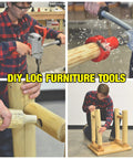 Man using Tenon Cutter for Log Furniture DIY Kit, 1 Inch Diameter, Radius Shoulder Profile with dual blades on wooden log.