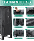 Close-up features of 8Ft Firewood Rack Cover Waterproof Ultra Tough 600D Oxford Canvas with buckle straps and air vent details.