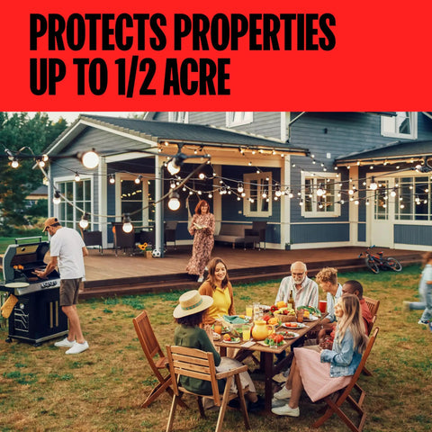 Half Acre Outdoor Mosquito And Flying Insect Trap And Killer for backyard use shown in a patio dinner setting