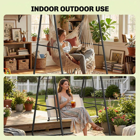 Heavy Duty Steel A Frame Hammock Chair Stand for Hanging Hammocks, Rock Solid 330 Lb Weight Capacity, All Weather Powder Coated Black Indoor Outdoor Porch Swing Stand