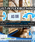 Heavy Duty Warehouse Aisle Sign Holders With Flexible Hinge For Pallet Rack Uprights holding sign AS 08 in a busy warehouse aisle.