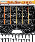 280 Piece Automotive Body Screw Kit With Self Tapping Phillips And Washer Head Screws Includes Sizes 8 10 12 14 For Fender Liner And Engine Splash Shield DIY Friendly Install Durable Universal Fasteners displayed in organized case.