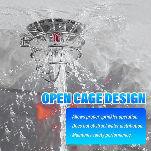 2 Pack Heavy Duty Fire Sprinkler Head Guard Cage For Standard 1/2 And 3/4 Inch NPT Upright Or Pendant Heads featuring open cage design with water flow.