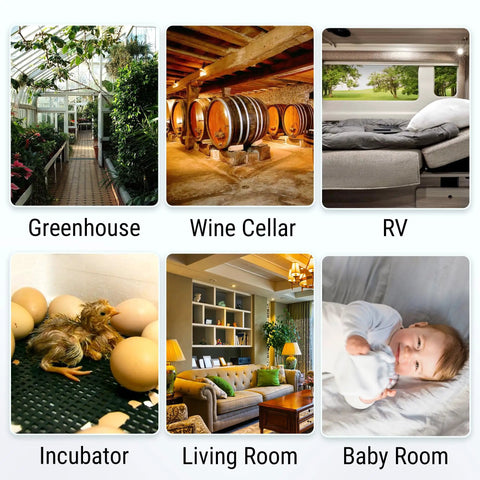 Indoor Outdoor Wireless Thermometer With 3 Sensors, 500ft Range, Multi Location Temperature And Humidity Monitor For Home, Garage, Basement, Greenhouse, And Outdoor Spaces. Six use scenes