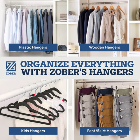 Black Velvet Hangers 50 Pack For Clothes, Non Slip Coat Hangers With 360 Degree Swivel Hooks, Holds Up To 10 Lbs shown with other hanger types
