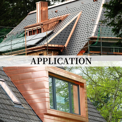 Roofing details using Copper Flashing Sheet Roll 24 Gauge 6 Inch By 10 Foot for counter flashing and decor, ASTM B152.