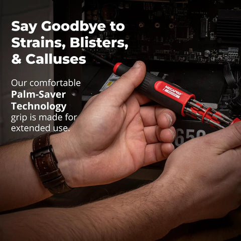 Person using the All In One Precision Screwdriver Set 24 In 1 With Hex Shaft For Phillips Pentalobe Flat Torx And Spanner Bits Retractable Cartridge
