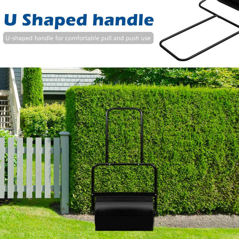 Water Filled Lawn Roller For Garden And Lawn 16 Gallon Capacity 20 Inch Steel Drum Push Or Tow Behind Design with U-shaped handle