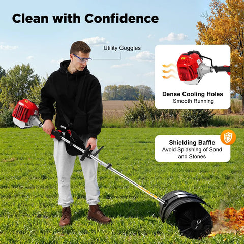 Heavy Duty 52Cc Gas Walk Behind Lawn Sweeper With Handheld Broom Attachment For Farms, Streets, And Gardens. Powerful Two-Stage Debris Cleaner For Leaves, Grass Clippings, And Yard Waste. Durable Construction.