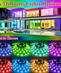 Modern house lit with 50 Feet RGB LED Strip Lights With Music Sync App Control And 44 Key Remote Flexible Tape Light various colors