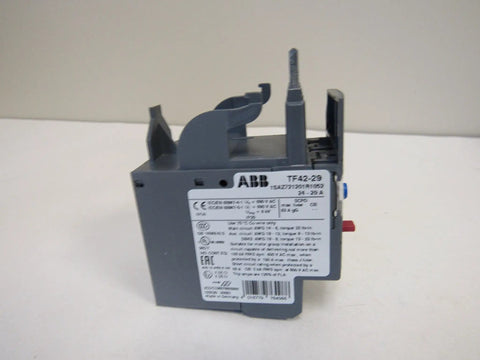 TF42-29 24 To 29 Amp IEC Overload Relay For AF Series Contactors, grey 3-pole unit with label details, side view