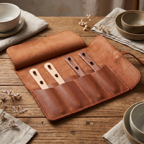 8-Piece Wooden Big Eye Knitting Needles With Double Eye Design And Smooth Rounded Tips For Wool And Nylon Crafts, Ideal For Scarves Macramé Tapestry And Crochet Projects For Yarn Lovers, in leather roll