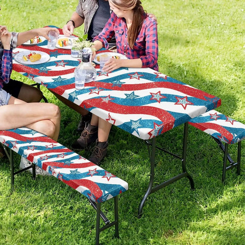 US 250 Years Picnic Table Cover With Bench Covers Waterproof Fitted Edges And Elastic Edges for rectangle tables outdoors