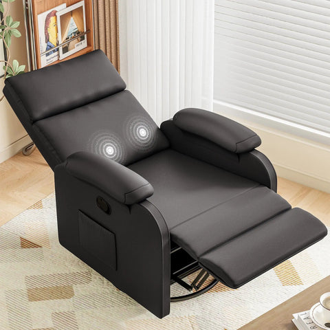 Comfy 360 Swivel Recliner Chair With Rocker For Adults, Adjustable Backrest And Footrest, Soft PU Leather Glider in living room