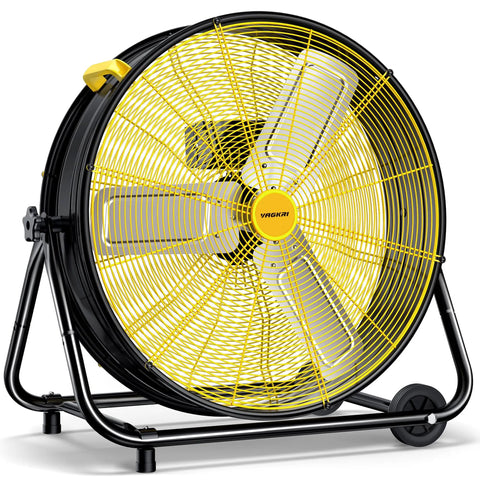 24 Inch Industrial Drum Fan With 320W Power, Heavy Duty Metal Air Circulator, 3 Speed High Velocity Floor Fan, 360 Degree Tilt