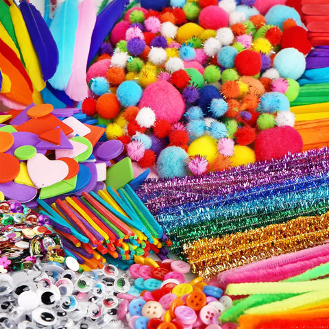 All In One Kids Arts And Crafts Kit With 2000 Plus Pieces For Easter DIY Projects Pipe Cleaners Pom Poms Feathers Beads And Tools