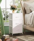 Three Drawer Fabric Storage Nightstand With Wood Top And Steel Frame Easy Pull Handles White Finish For Bedroom Hallway Entryway Closets Grab And Go Organization Unit Today beside bed by window