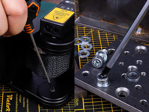 Using Beefy Pro Grade 9-Piece T-Handle SAE Allen Wrench Set with Long Arm Ball End Hex Keys in S2 Steel on machinery and metal board