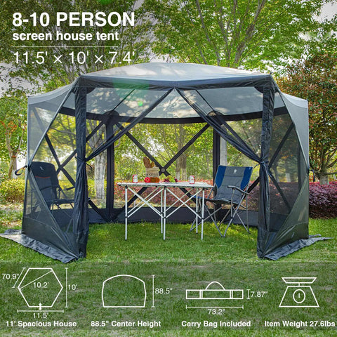 Pop Up Gazebo Screen House Tent 11.5 Ft For 8 To 10 People Instant Canopy Shelter With Netting Portable for outdoor use