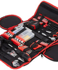 86 Piece Household Hand Tool Set With Roll Up Bag For Home Or Car Includes Screwdrivers Pliers Wrenches Sockets And More Ready For Everyday Fixes And Quick Diy Projects displayed in open roll-up case showing various tools.