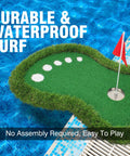 Floating Pool Golf Green Set With Realistic Grass Surface featuring red flag on poolside