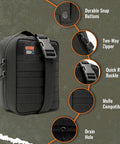 Go Bag For Ham Radio With Tear Away Hook And Loop Back MOLLE Compatible Multi Pocket Gear Carrier side view with features