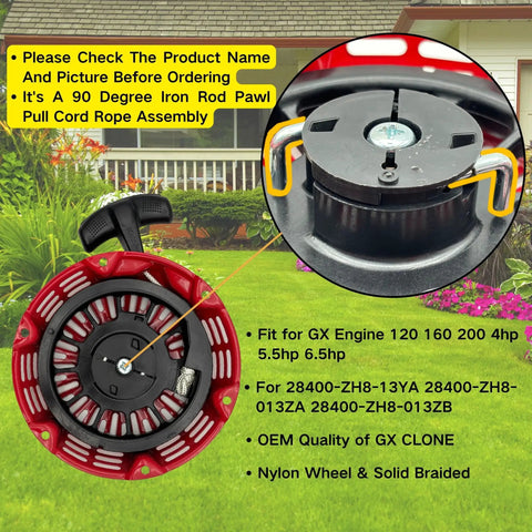 Replacement Pull Start Assembly Recoil Starter 28400-Z4M-306ZB Fits Honda GX120 GX160 GX200 4.0 5.5 6.5 HP 3000 Watt Generators