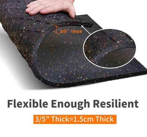 Ultra Sturdy Rubber Anti Vibration Pad 24 By 24 Inch Square, 0.6 Inch Thick Floor Safe Vibration Dampener with hand showing thickness
