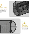 Mesh Desk Organizer With Drawers, 9 Compartments Pencil Holder For Desk, showing double-layer wrapped edges and non-slip foot pads.