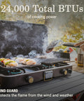 3 In 1 Propane Camping Stove With Cast Iron Grill And Griddle, 24,000 BTU Dual Adjustable Burners in outdoor setting