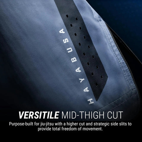 Core Mid Thigh Fight Shorts For NoGi JiuJitsu Blue Medium Freedom Of Movement With Higher Cut And Side Slits Built Tough For Rugged Training