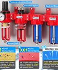 Heavy Duty 0-150 PSI One Half Inch NPT Four Stage Air Drying System With Particulate Filter and Coalescing Filter, Red